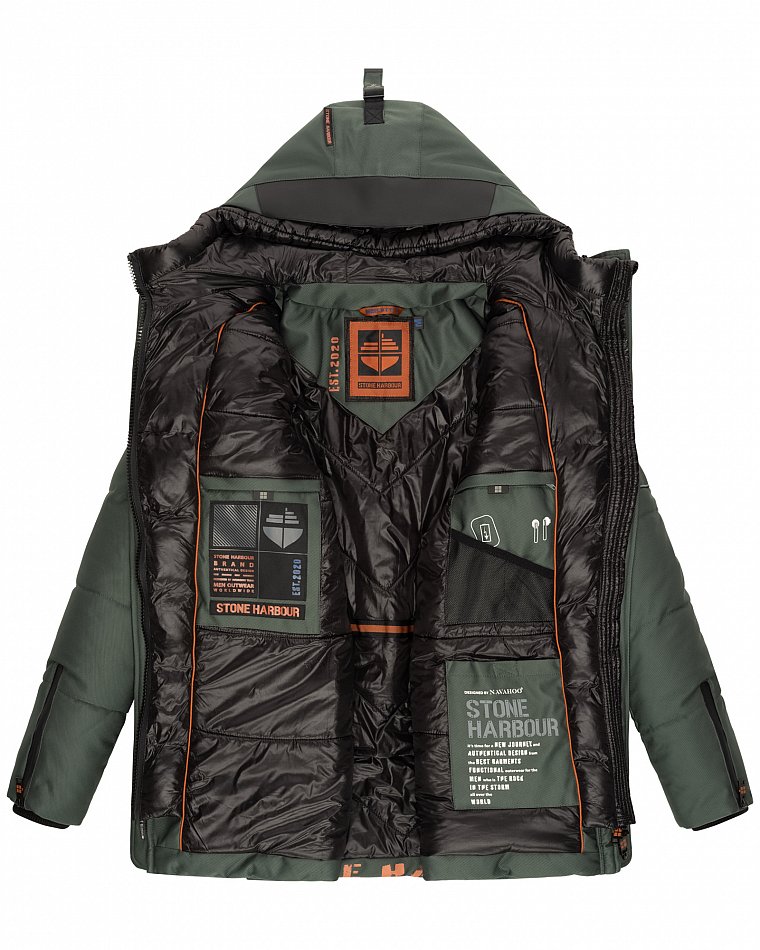 Stone Harbour Mitjaa Herren Wintermantel Parka mit Doppel Kapuze Stone Green Gr. 50 - L