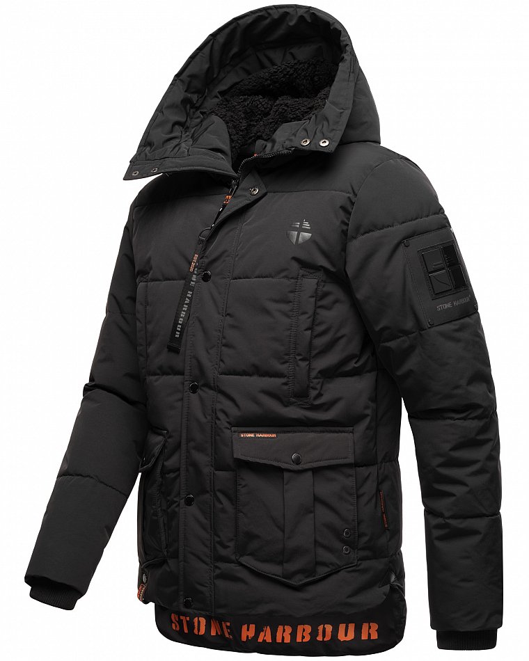 Stone Harbour Admaroo Herren Winterjacke gesteppt mit Kapuze Schwarz Gr. 52 - XL