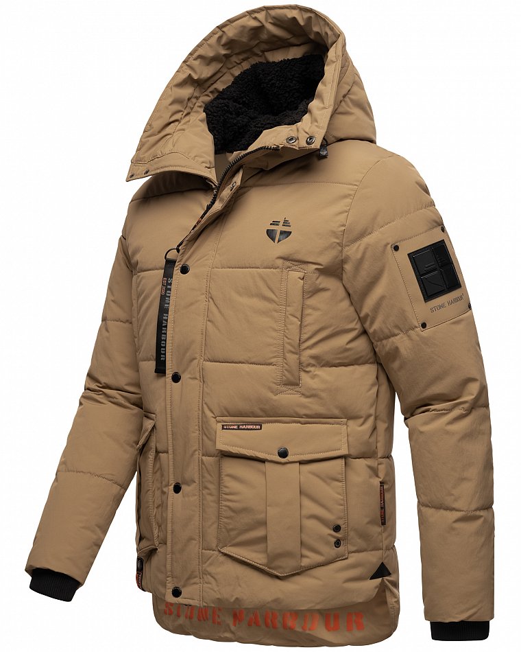 Stone Harbour Admaroo Herren Winterjacke gesteppt mit Kapuze Hell Braun Gr. 48 - M