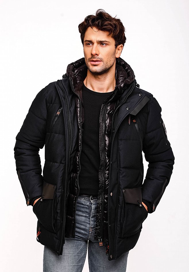 Stone Harbour Mitjaa Herren Wintermantel Parka mit Doppel Kapuze Navy Gr. 52 - XL