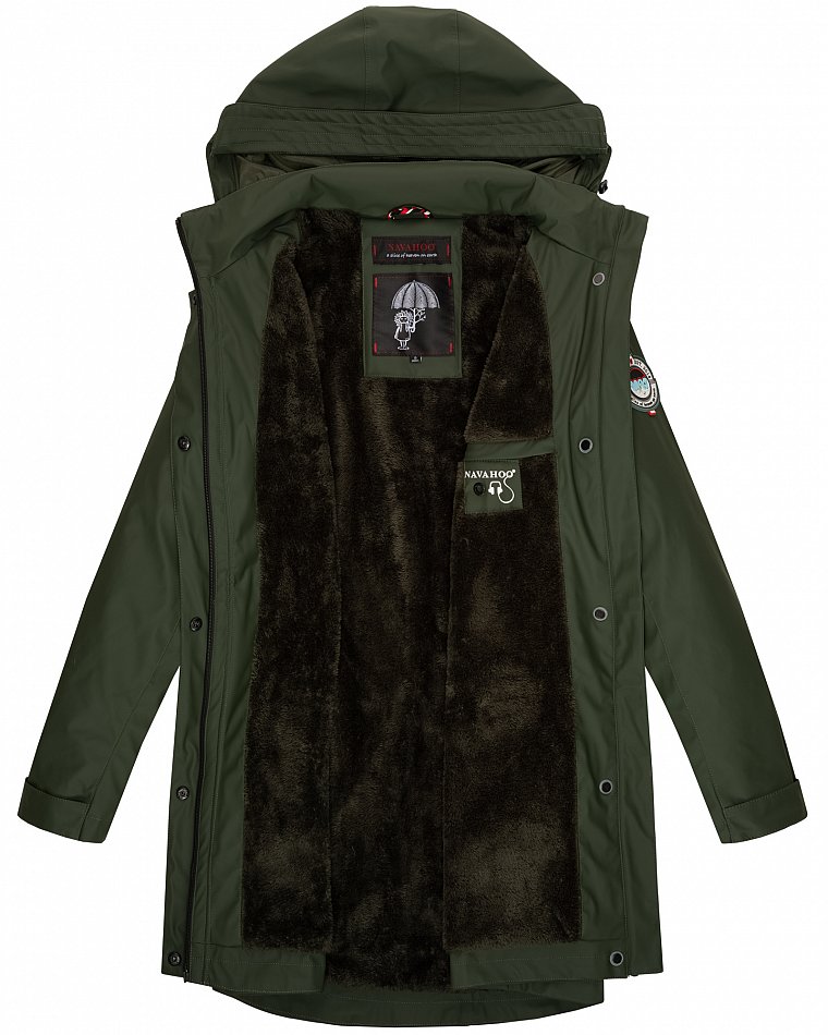 Navahoo Deike Damen Winterjacke Regenjacke mit Teddyfell Olive Gr. 36 - S
