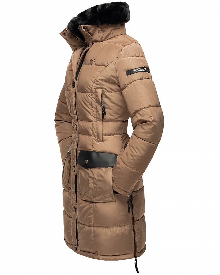 Navahoo Sinja Lange Winter Steppjacke Wintermantel Taupe Gr. 36 - S