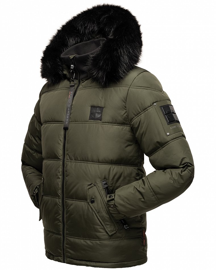 Stone Harbour Zarlaan Herren Parka Winterjacke mit Kapuze & Kunstfell Olive Gr. 52 - XL