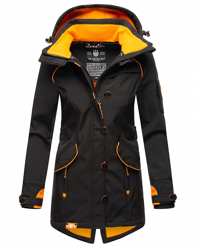Marikoo Elegante Damen Übergangs Softshell Jacke mit Kapuze Soulinaa Schwarz Gr. 40 - L