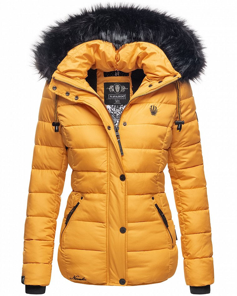 Navahoo Zuckerbiene Damen gefütterte Winter Steppjacke mit Kapuze Gelb Gr. 34 - XS