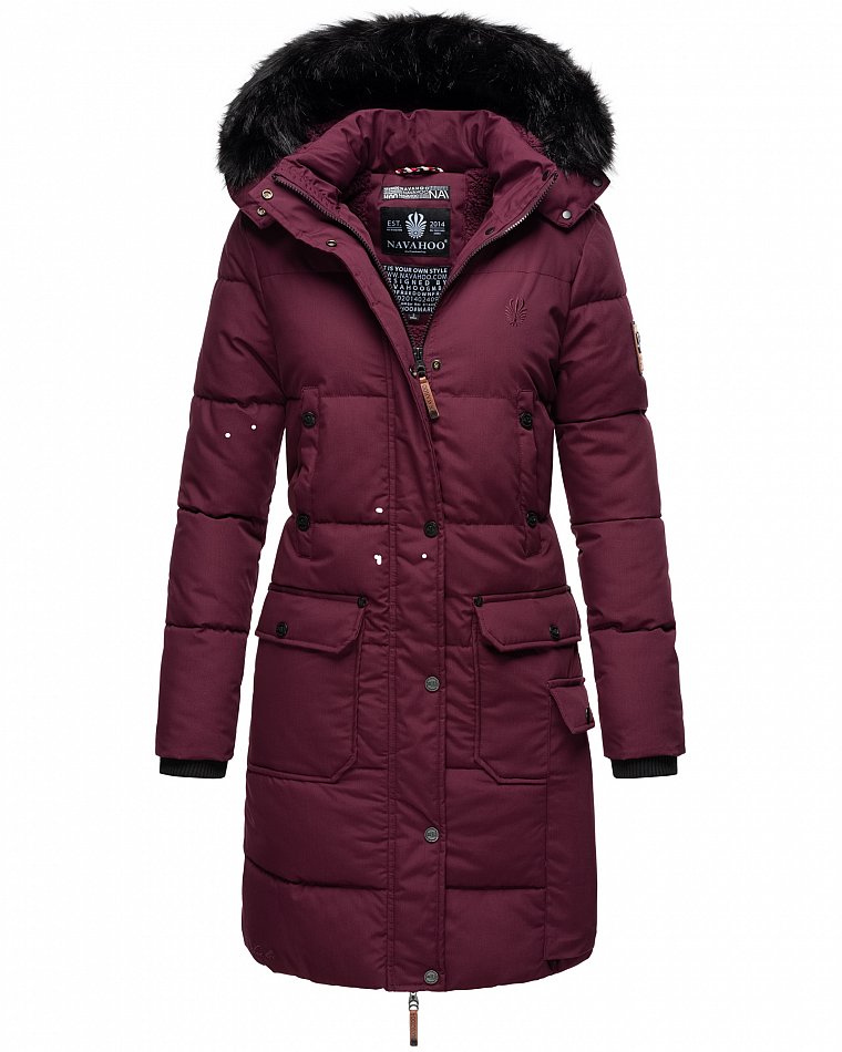 Navahoo Cosimaa Damen Wintermantel mit Teddyfell Gefüttert inkl. Regenschirm Wine Gr. 40 - L