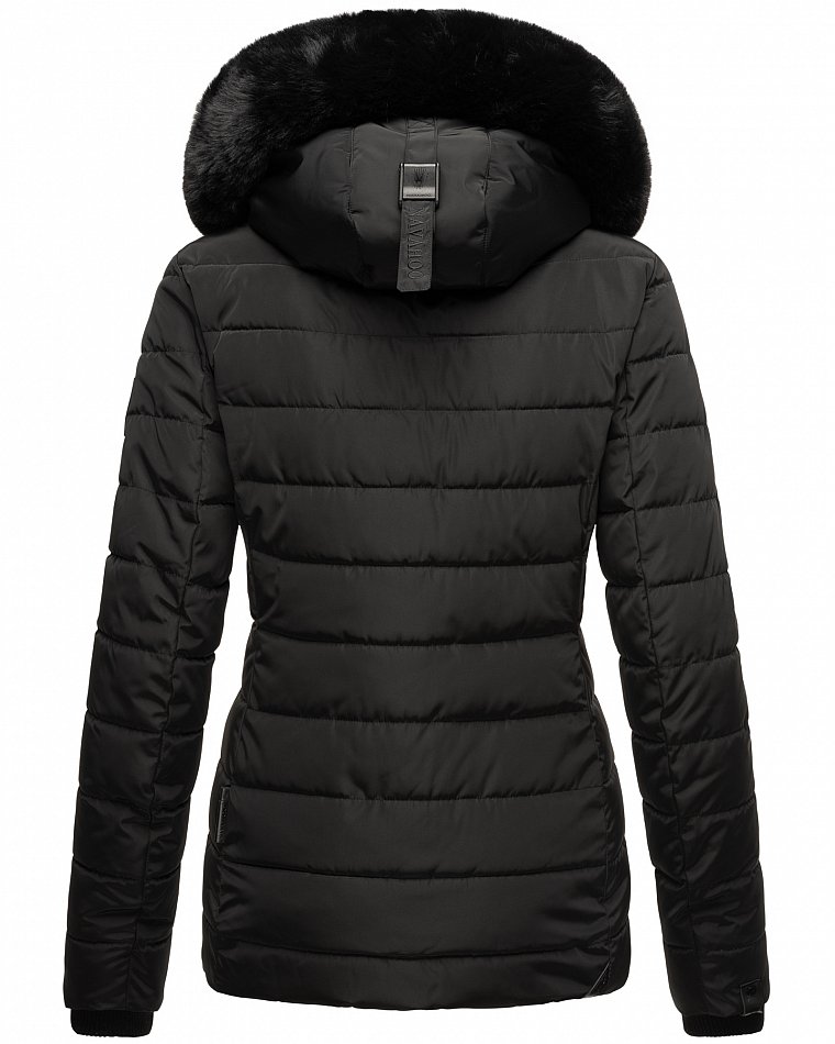 Navahoo Milianaa Damen Winter Steppjacke gefüttert Kapuze mit Kunstfell Schwarz Gr. 34 - XS