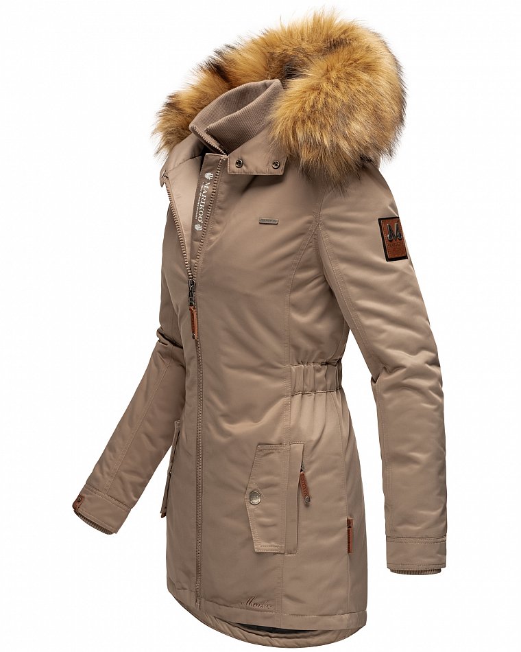 Marikoo Sanakoo Damen Winterjacke Parka mit Kapuze Taupe Gr. 36 - S