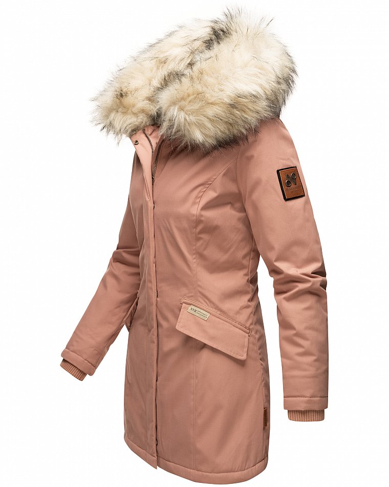 Navahoo Cristal Winterjacke Winterparka mit Kapuze & Kunstfell Terracotta Gr. 42 - XL