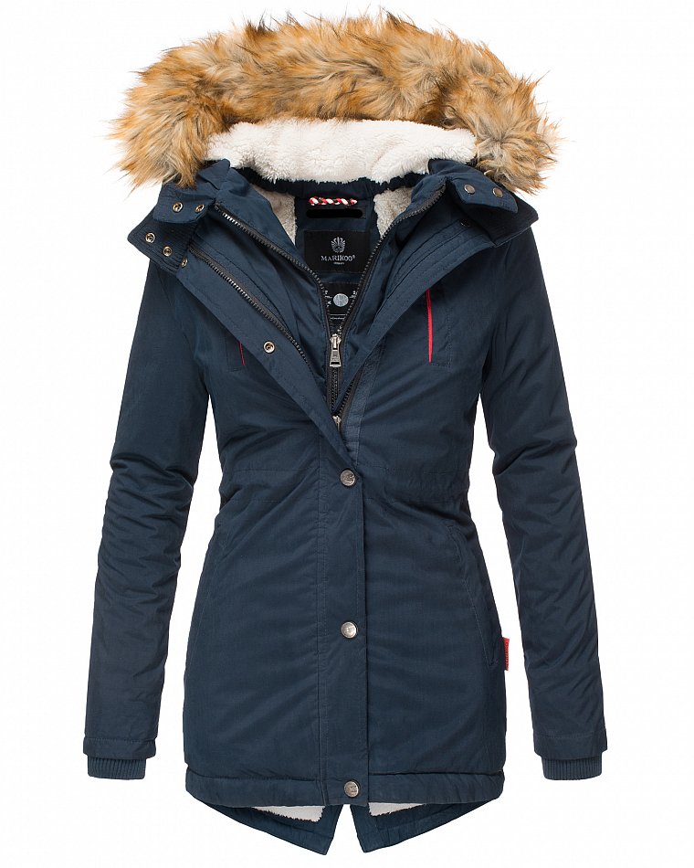 Marikoo Akira Damen Winter Jacke Parka Gefüttert mit Kapuze Blau Gr. 34 - XS