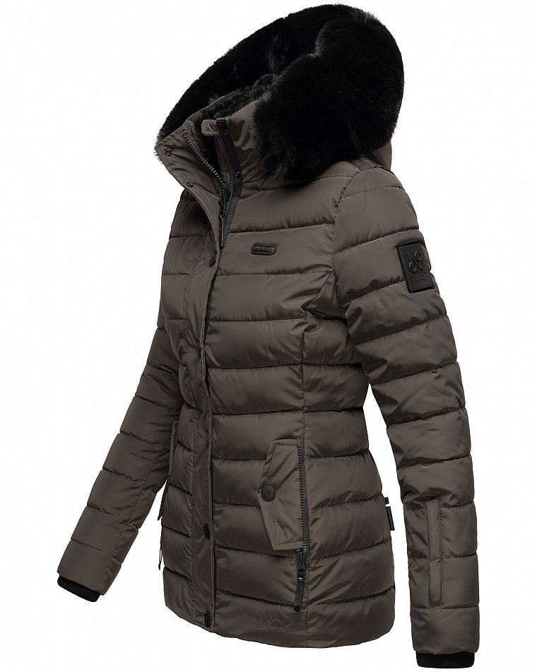 Navahoo Milianaa Damen Winter Steppjacke gefüttert Kapuze mit Kunstfell Anthrazit Gr. 40 - L