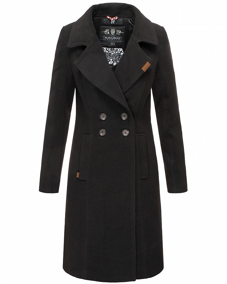 Navahoo Wooly Eleganter Damen Wintermantel Business Trenchcoat mit Reverskragen Schwarz Gr. 42 - XL