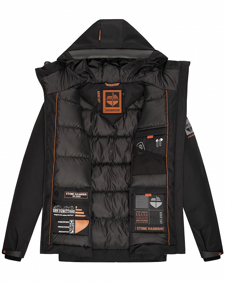 Stone Harbour Moagaa Herren wasserdichte Winterjacke Outdoorjacke mit Kapuze Schwarz Gr. 46 - S