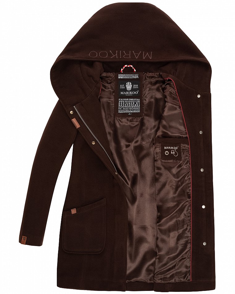 Marikoo Maikoo Damen Wintermantel Trenchcoat mit Kapuze Schoko Gr. 38 - M Marikoo Maikoo Damen Wintermantel Trenchcoat mit Kapuze Schoko Gr. 38 - M