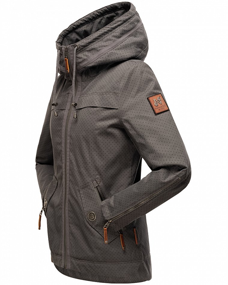 Navahoo Wekoo Damen Übergangsjacke mit Kapuze Anthrazit mit Print Gr. 34 - XS