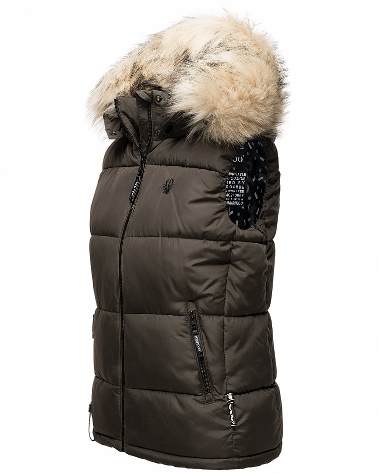 Marikoo Eisflöckchen Damen Winter Steppweste mit Kunstfell Anthrazit Gr. 36 - S