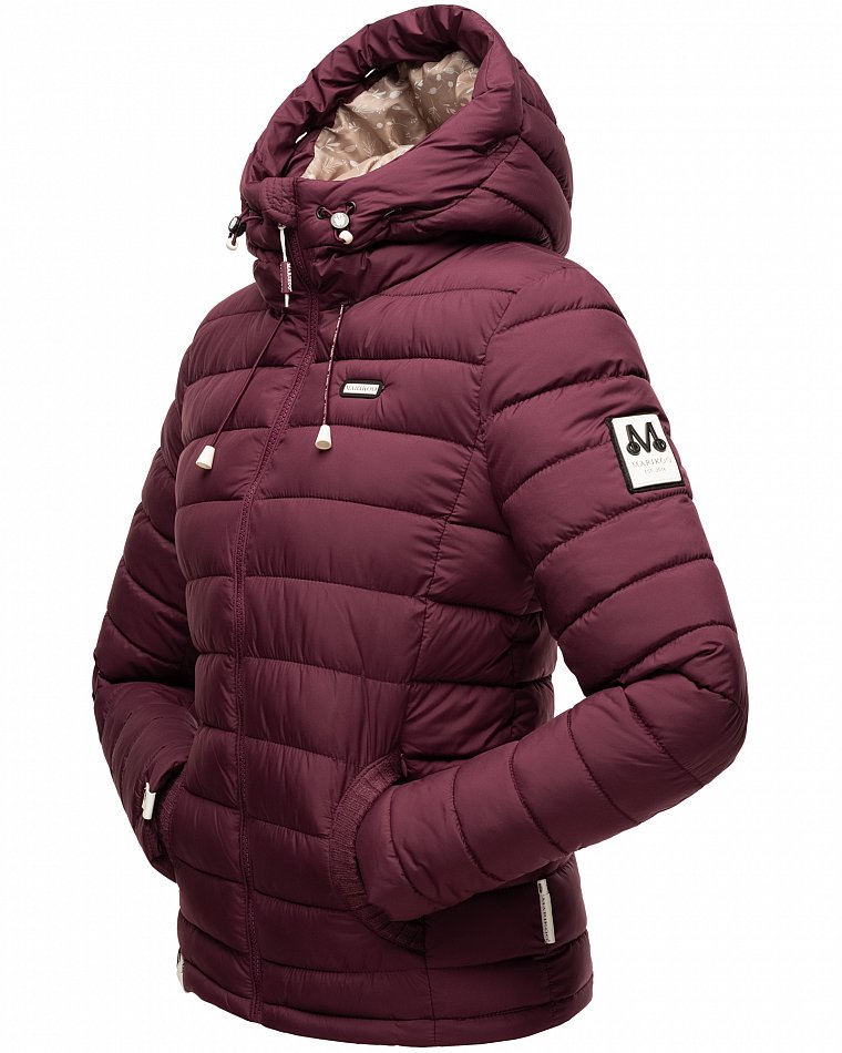 Marikoo Nasriin Damen Übergangsjacke Steppjacke mit Kunstfell Wine Gr. 36 - S