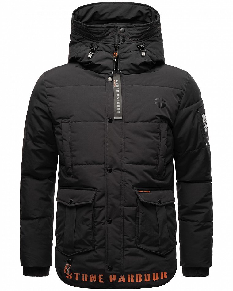 Stone Harbour Admaroo Herren Winterjacke gesteppt mit Kapuze Schwarz Gr. 48 - M