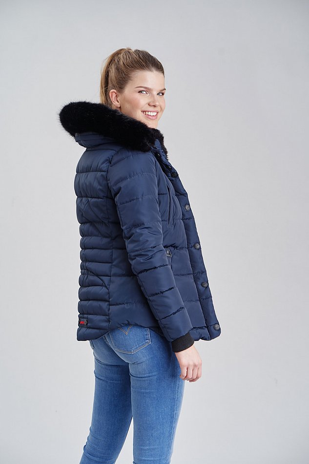 Marikoo Lotusblüte Damen Winter Stepp Jacke mit Kapuze & Kunstfell Blau Gr. 34 - XS