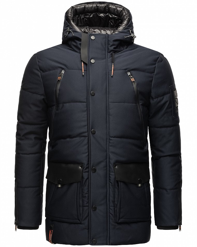 Stone Harbour Mitjaa Herren Wintermantel Parka mit Doppel Kapuze Navy Gr. 50 - L