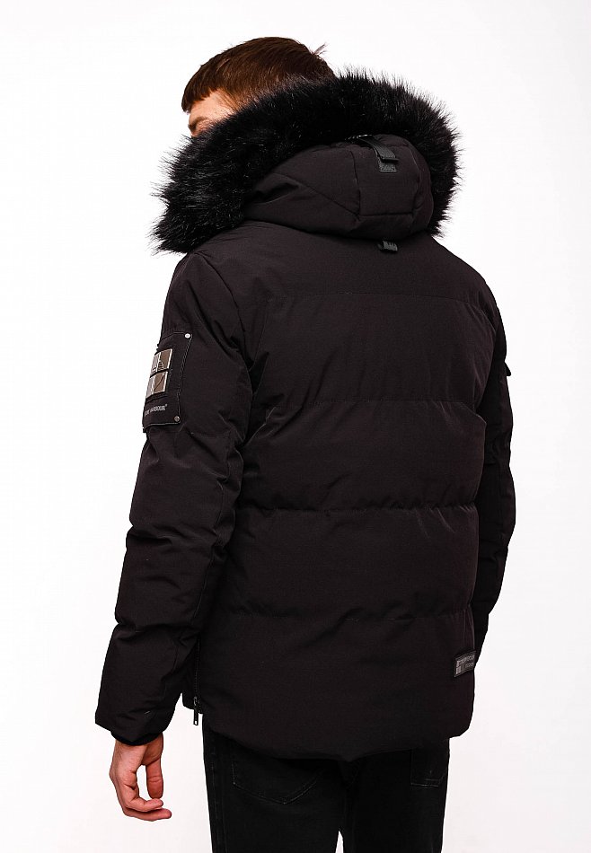 Stone Harbour Halvaar Herren Winterjacke gesteppt Schwarz mit Schwarzem Kunstfell Gr. 48 - M