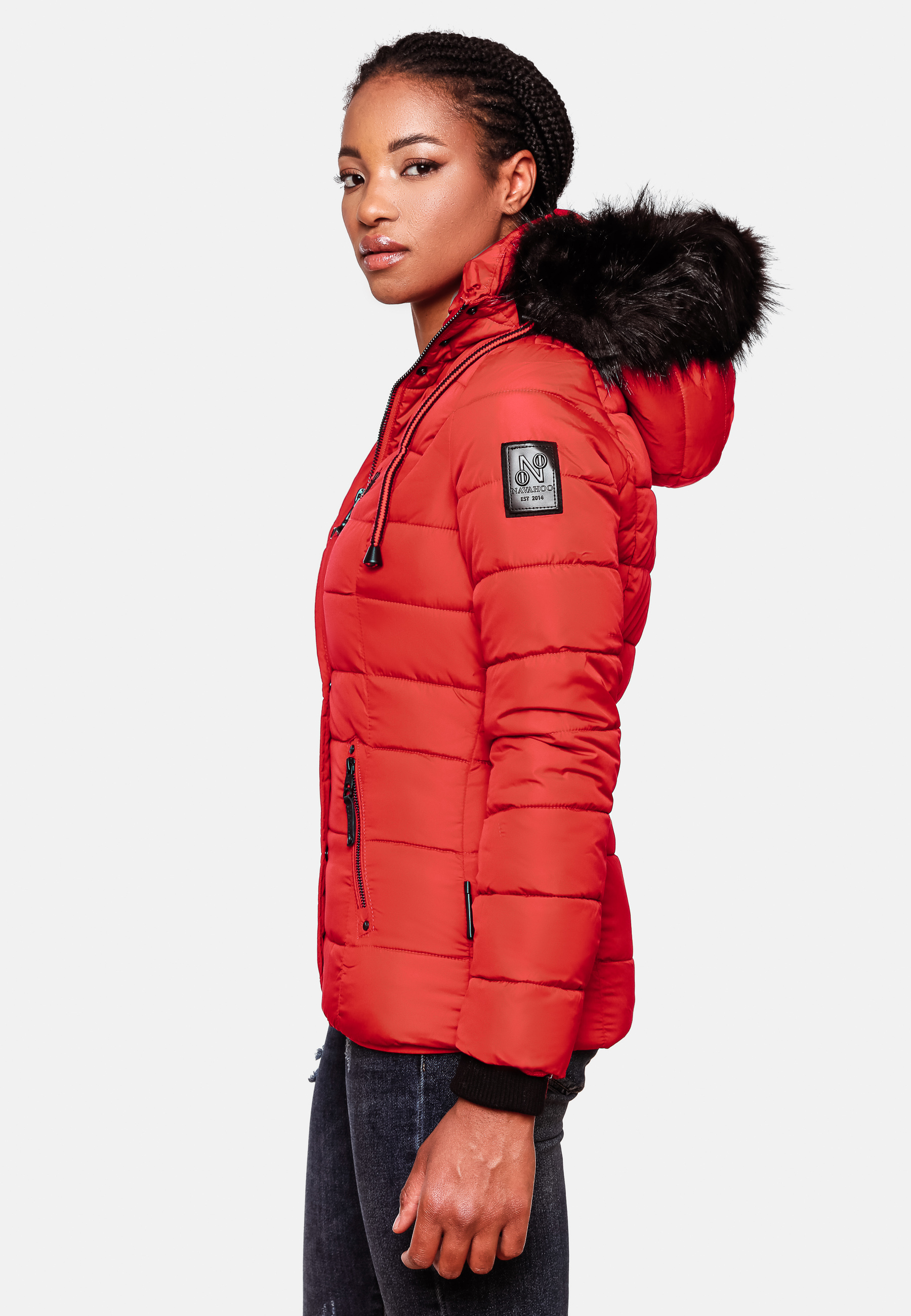 Navahoo Zuckerbiene Damen gefütterte Winter Steppjacke mit Kapuze Rot Gr. 38 - M