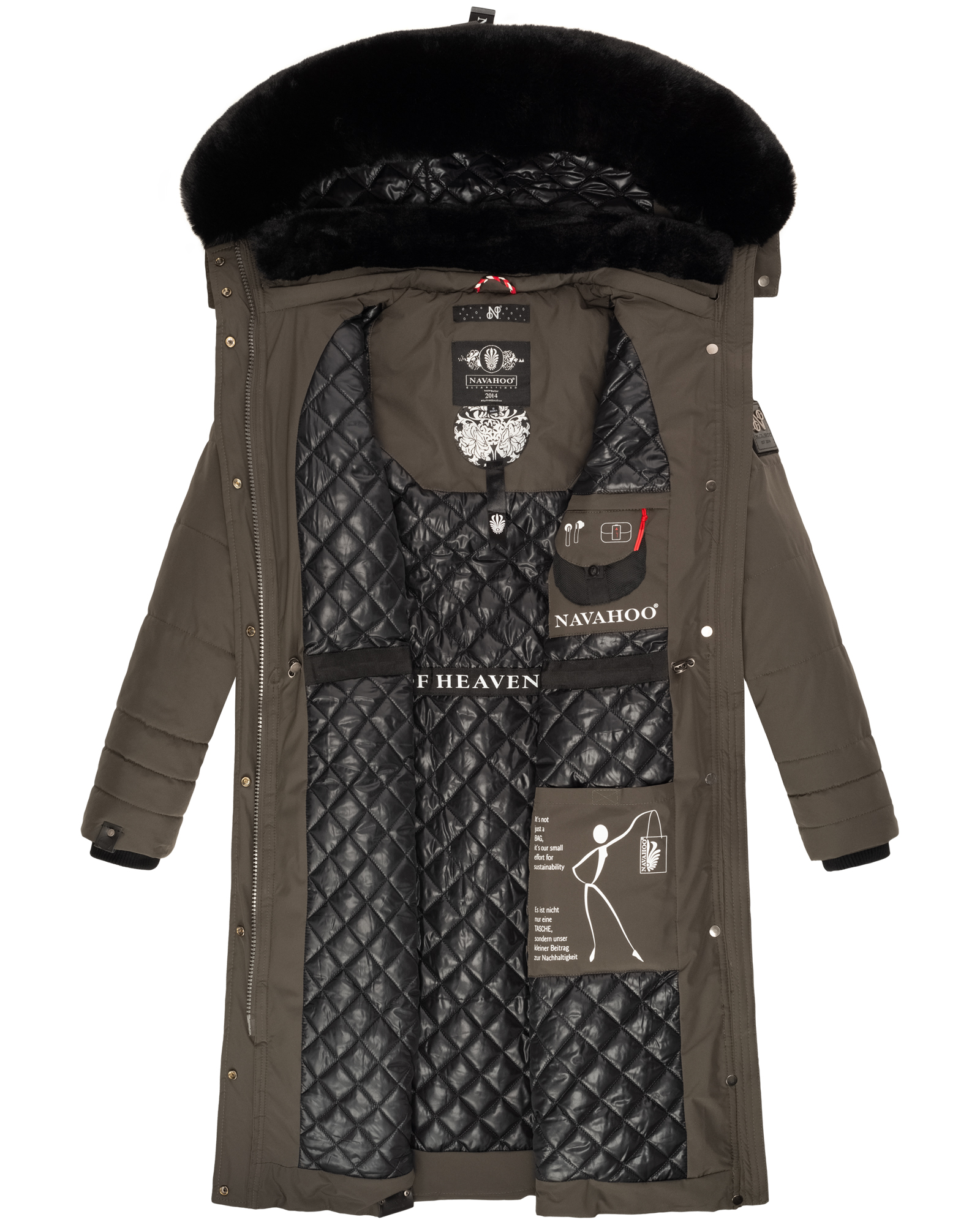 Navahoo Fahmiyaa Damen lange Winterjacke Mantel mit Kapuze Anthrazit Gr. 38 - M