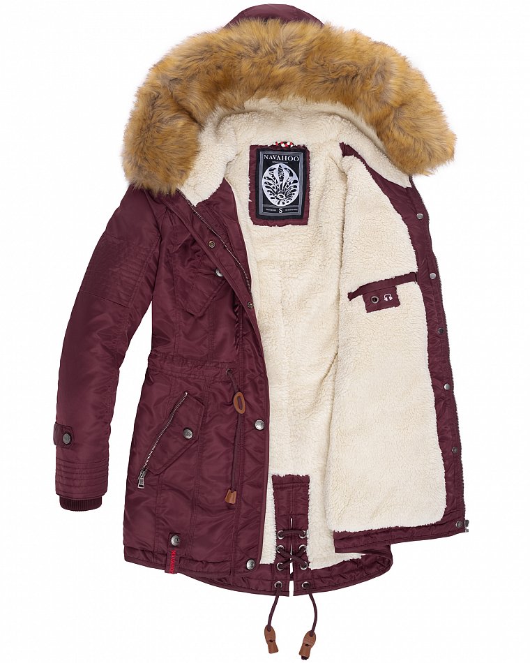 Navahoo La Viva Winterjacke Parka mit Teddyfell & Kapuze Wine Gr. 34 - XS