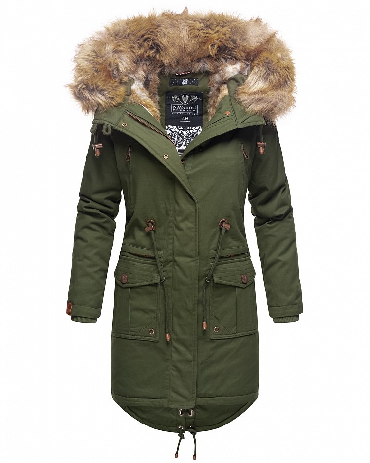 Navahoo Rosinchen Damen Winterjacke Parka Gefüttert Olive Gr. 36 - S