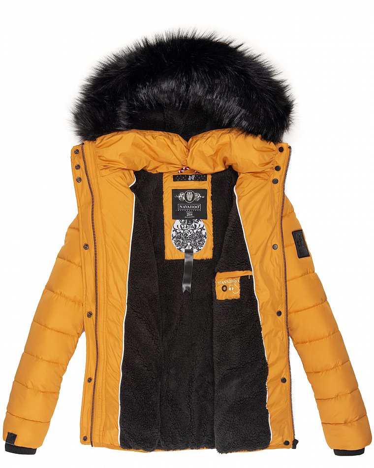 Navahoo Zuckerbiene Damen gefütterte Winter Steppjacke mit Kapuze Gelb Gr. 34 - XS