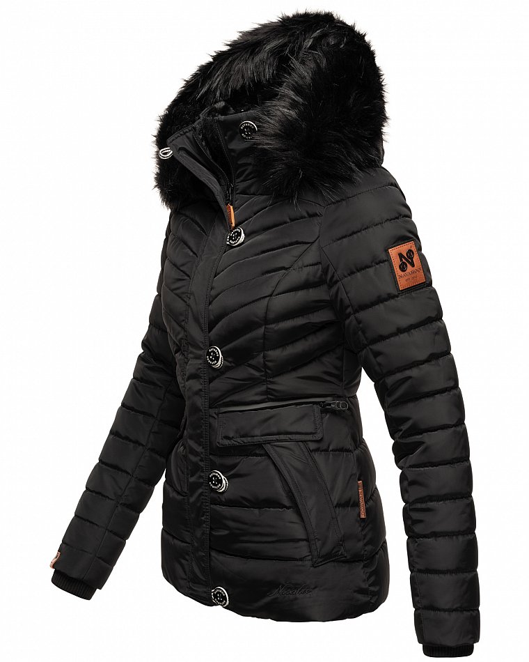Navahoo Wisteriaa Damen Winter Steppjacke mit Kunstfell Schwarz Gr. 40 - L