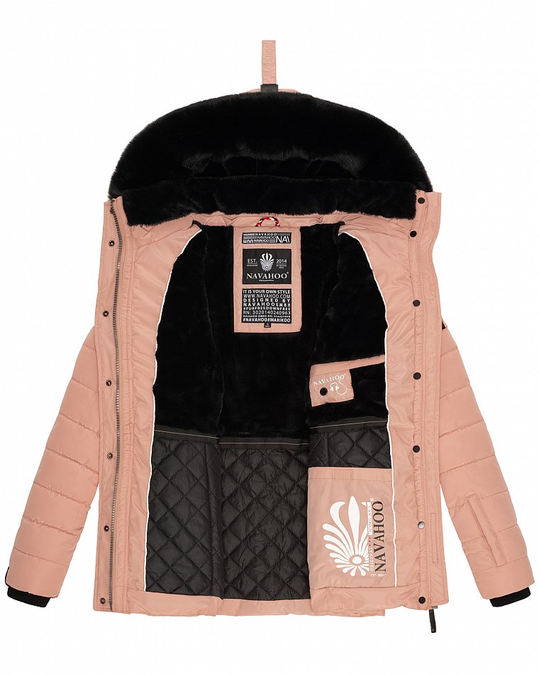 Navahoo Milianaa Damen Winter Steppjacke gefüttert Kapuze mit Kunstfell Rosa Gr. 42 - XL
