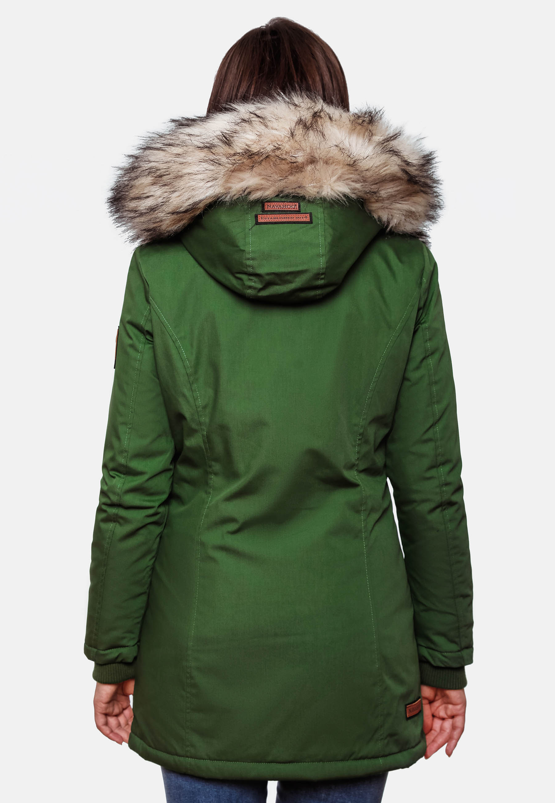 Navahoo Cristal Winterjacke Winterparka mit Kapuze & Kunstfell Grün Gr. 42 - XL