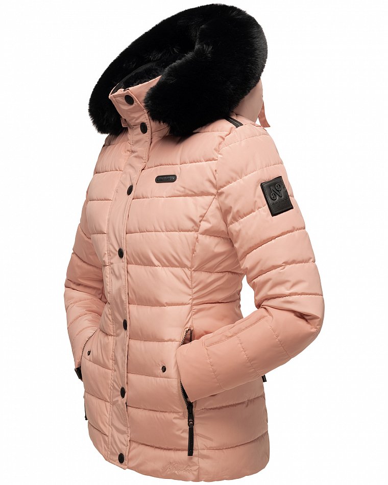 Navahoo Milianaa Damen Winter Steppjacke gefüttert Kapuze mit Kunstfell Rosa Gr. 38 - M