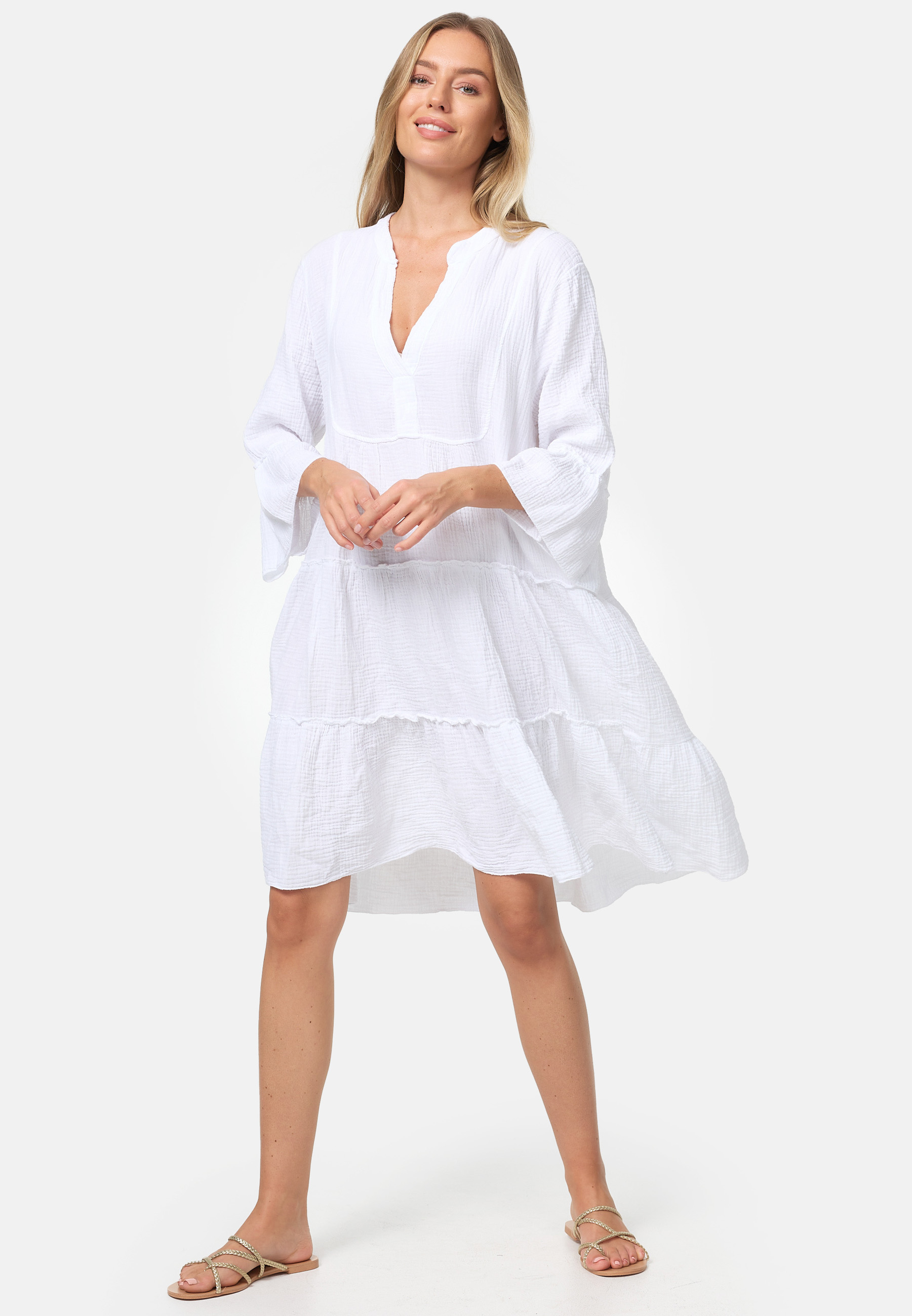 PM SELECTED Damen Musselin Tunika Kleid PM39 3250 Weiß