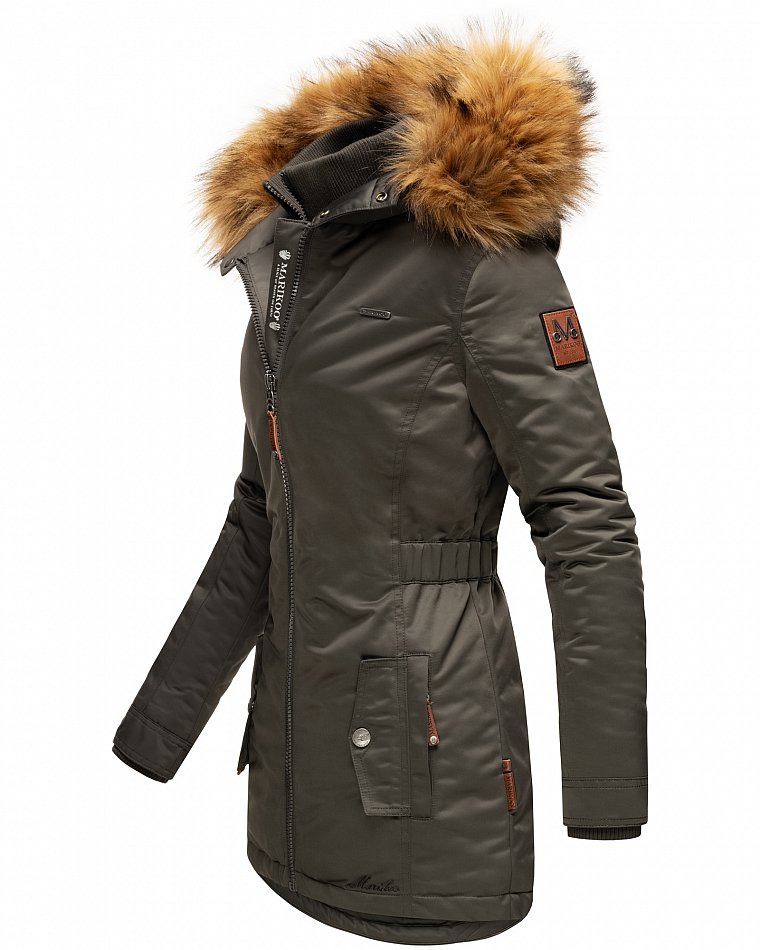 Marikoo Sanakoo Damen Winterjacke Parka mit Kapuze Anthrazit Gr. 36 - S