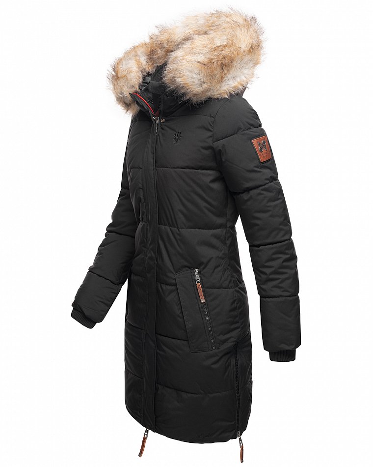 Navahoo Halina Damen Winter Steppmantel Parka mit Kunstfell Schwarz Gr. 36 - S