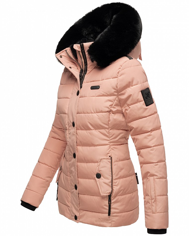 Navahoo Milianaa Damen Winter Steppjacke gefüttert Kapuze mit Kunstfell Rosa Gr. 42 - XL
