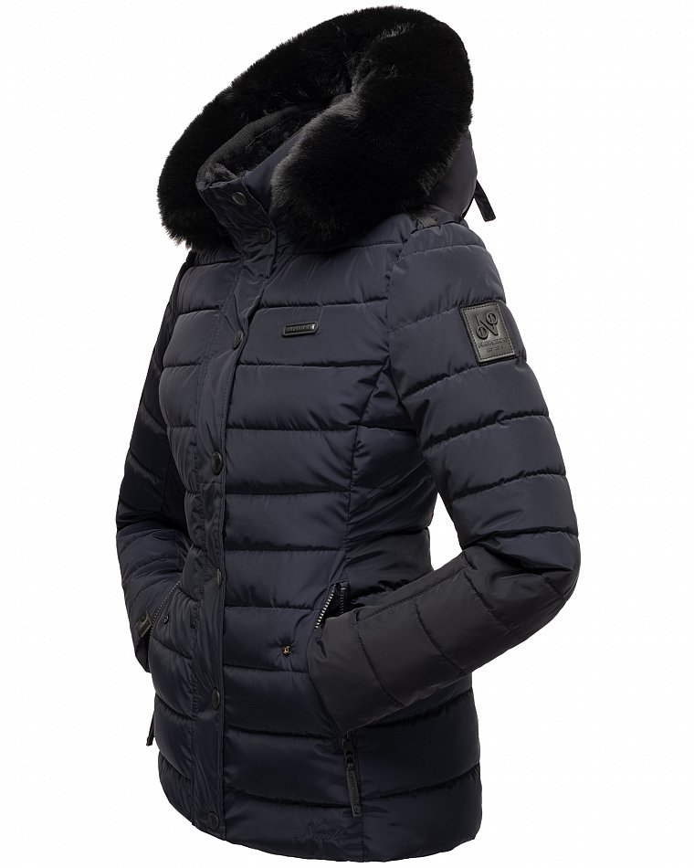 Navahoo Milianaa Damen Winter Steppjacke gefüttert Kapuze mit Kunstfell Navy Gr. 36 - S
