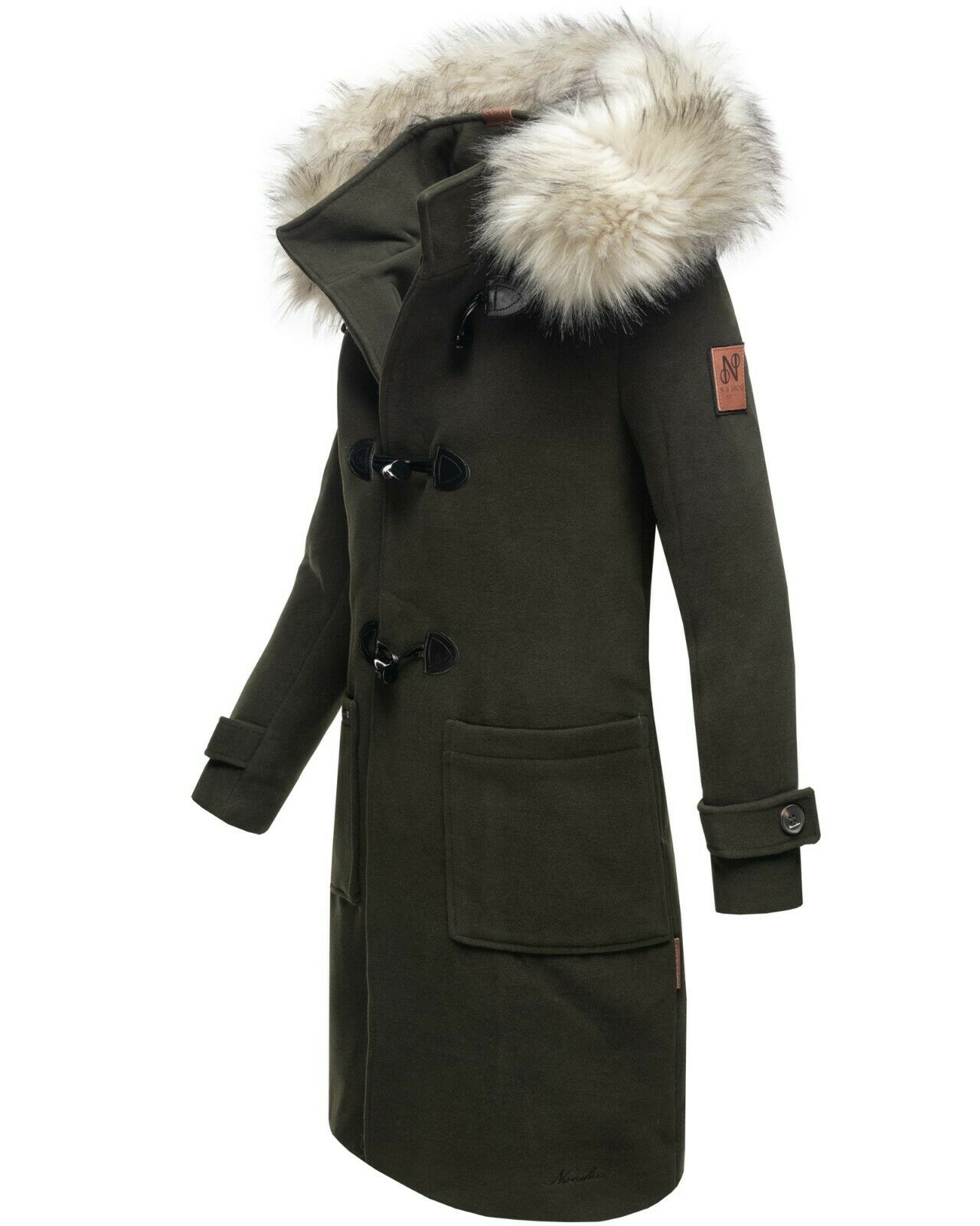 Navahoo Oksana Damen Winter Trenchcoat mit Kunstfell Dunkel Grün Gr. 40 - L