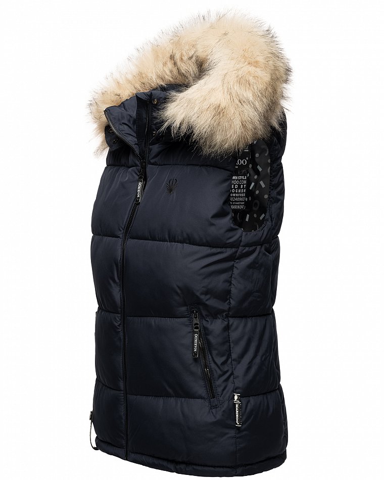 Marikoo Eisflöckchen Damen Winter Steppweste mit Kunstfell Navy Gr. 34 - XS
