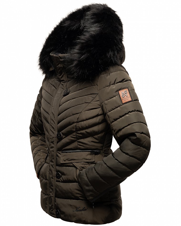 Navahoo Wisteriaa Damen Winter Steppjacke mit Kunstfell Anthrazit Gr. 34 - XS