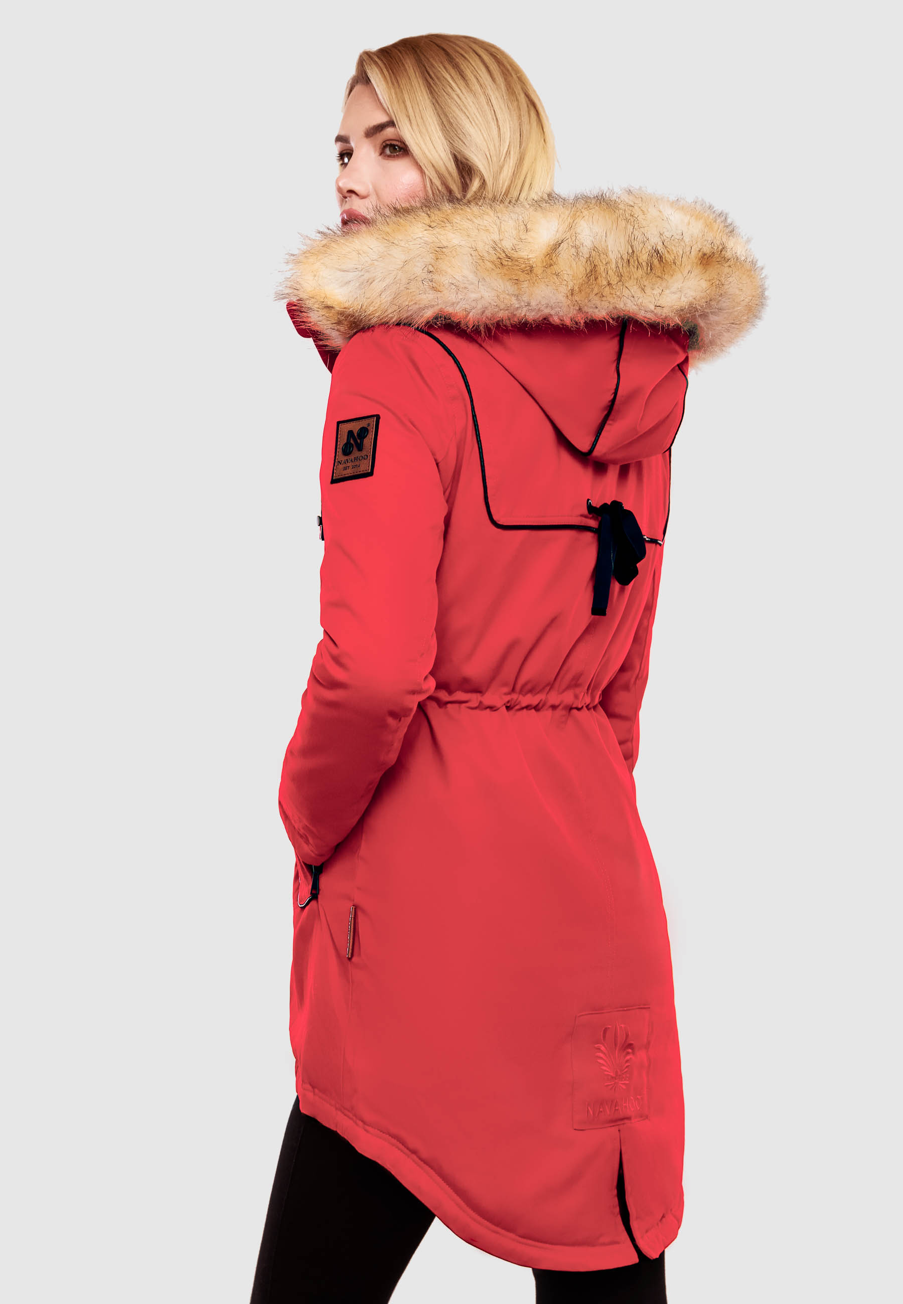 Navahoo Bombii Damen Wintermantel Parka mit Kunstfell & Kapuze Rot Gr. 42 - XL