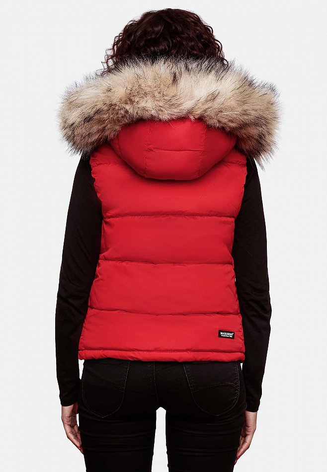 Marikoo Eisflöckchen Damen Winter Steppweste mit Kunstfell Rot Gr. 34 - XS