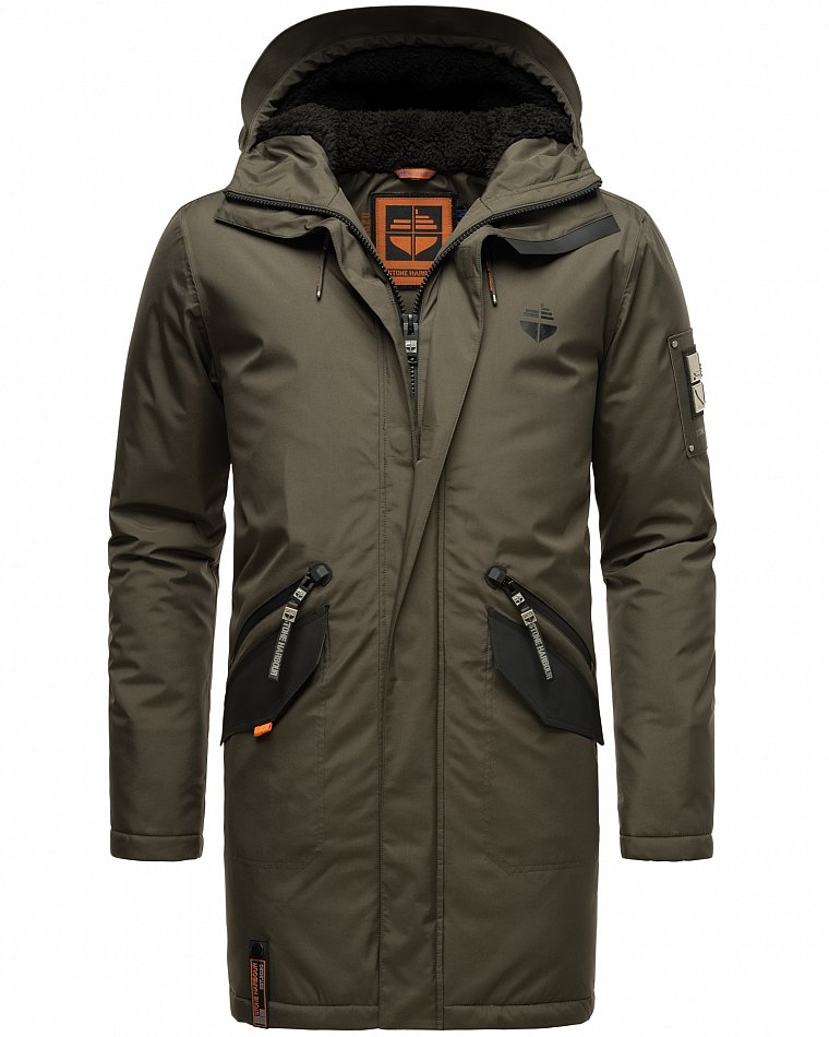 Stone Harbour Ragaan Herren Wintermantel Parka Gefüttert mit Kapuze Anthrazit Gr.  48 - M