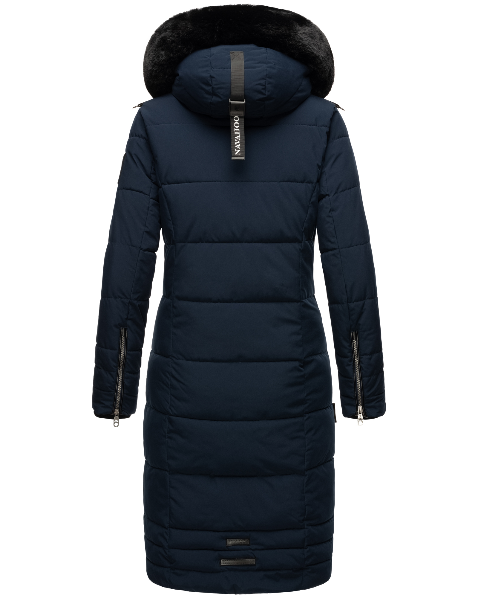 Navahoo Fahmiyaa Damen lange Winterjacke Mantel mit Kapuze Navy Gr. 34 - XS