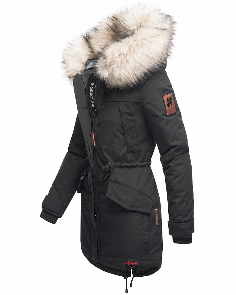 Navahoo Lady Like Damen Jacke Winterparka mit Kapuze & Kunstfell Schwarz  Gr. 36 - S
