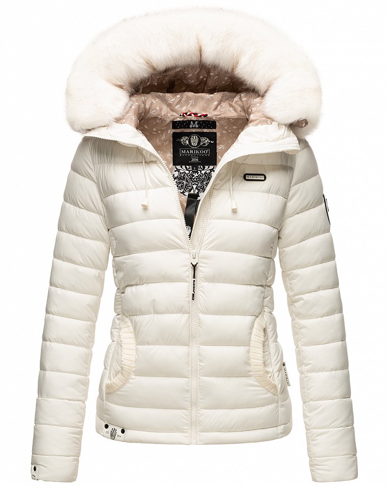 Marikoo Nasriin Damen Übergangsjacke Steppjacke mit Kunstfell Off White Gr. 36 - S