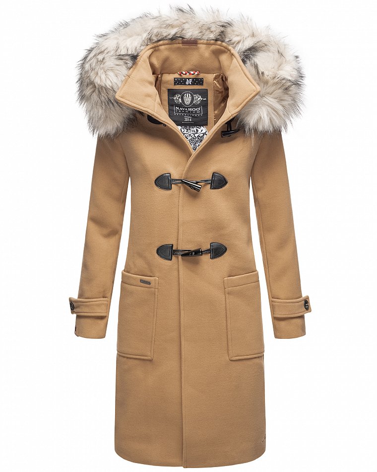 Navahoo Oksana Damen Winter Trenchcoat mit Kunstfell Camel Gr. 38 - M