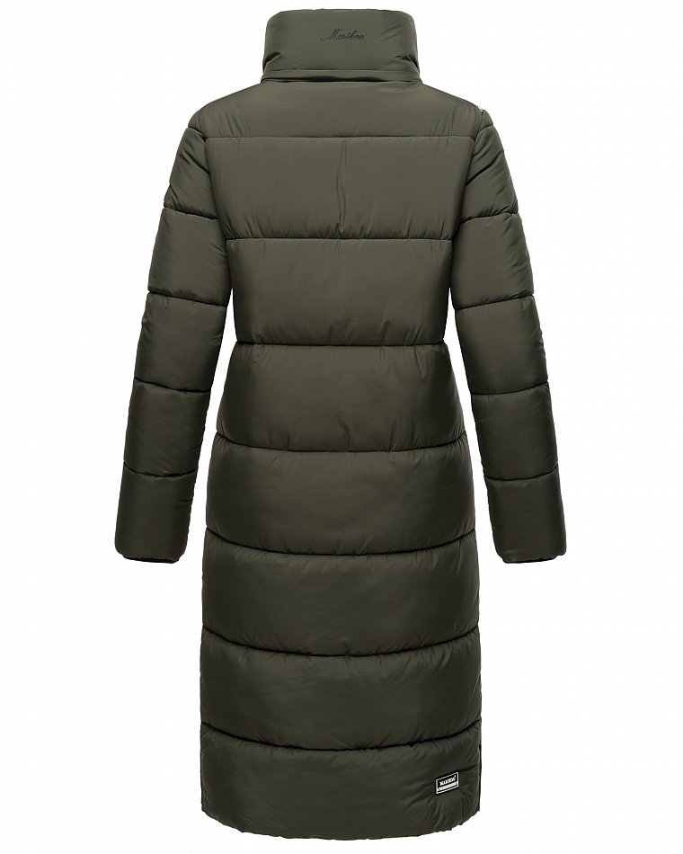 Marikoo langer Damen Winter Steppmantel mit Kapuze und Teddyfell Futter Reliziaa Dark Olive Gr. 38 - M